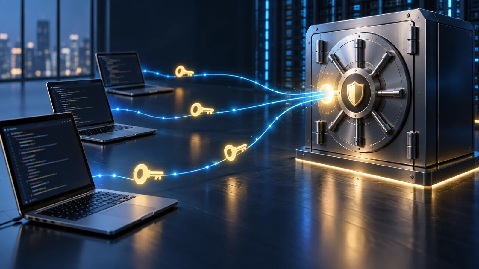API keys scattered across developer laptops being pulled into a single governed vault